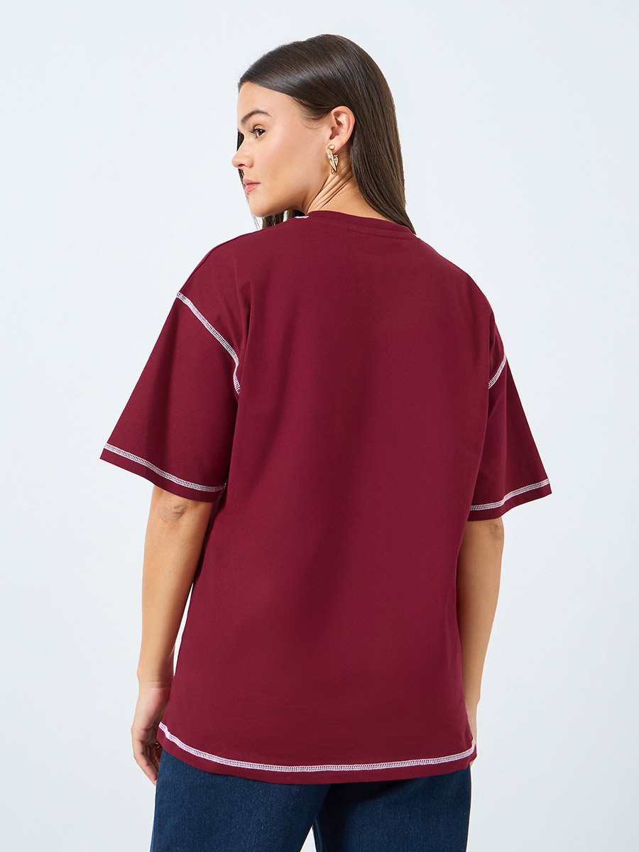 Oversized 100% Cotton T-Shirt with Overlock Stitch