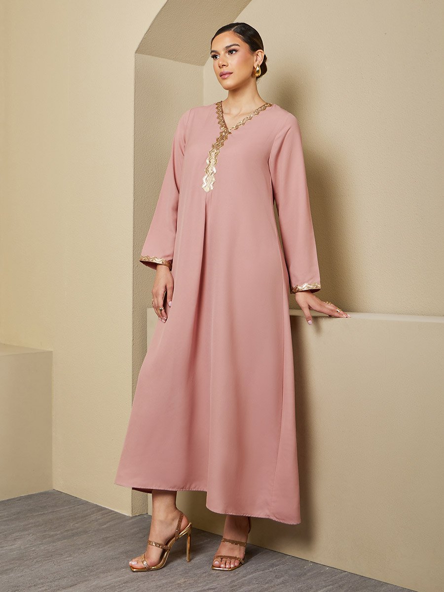 Sequin Embellished V-Neck Flared Jalabiya