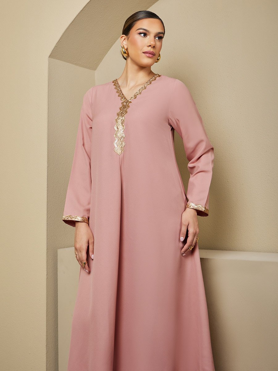 Sequin Embellished V-Neck Flared Jalabiya