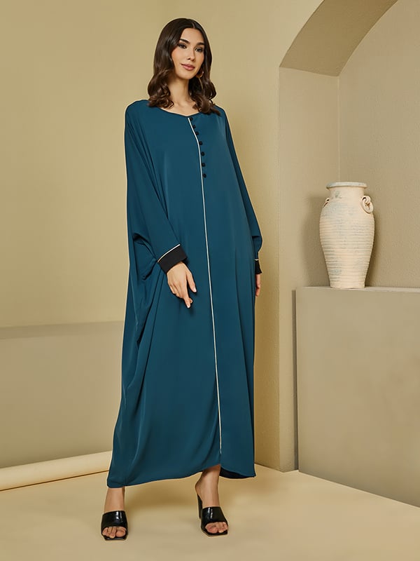 Round Neck Batwing Sleeves Jalabiya with Piping Detail