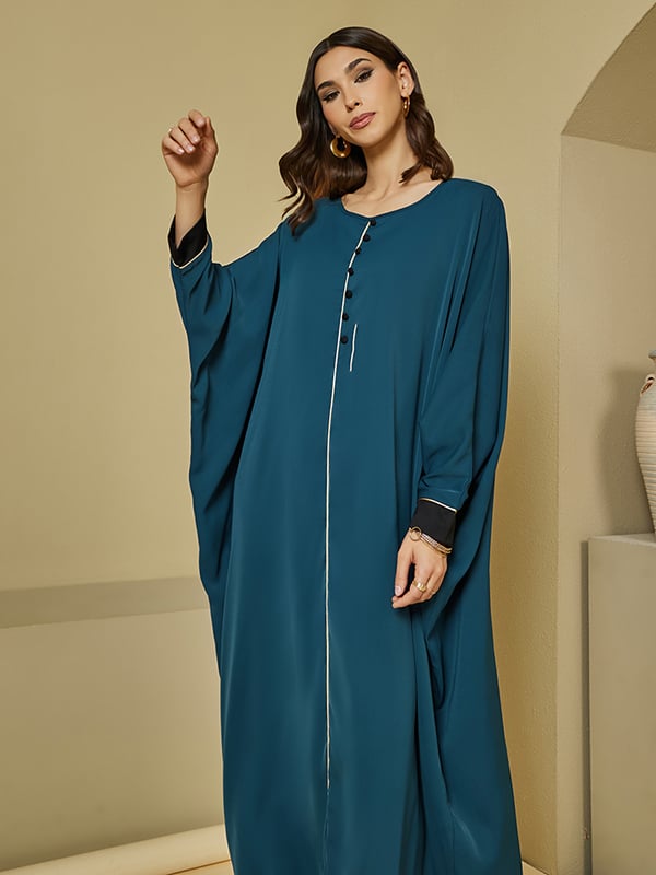 Round Neck Batwing Sleeves Jalabiya with Piping Detail