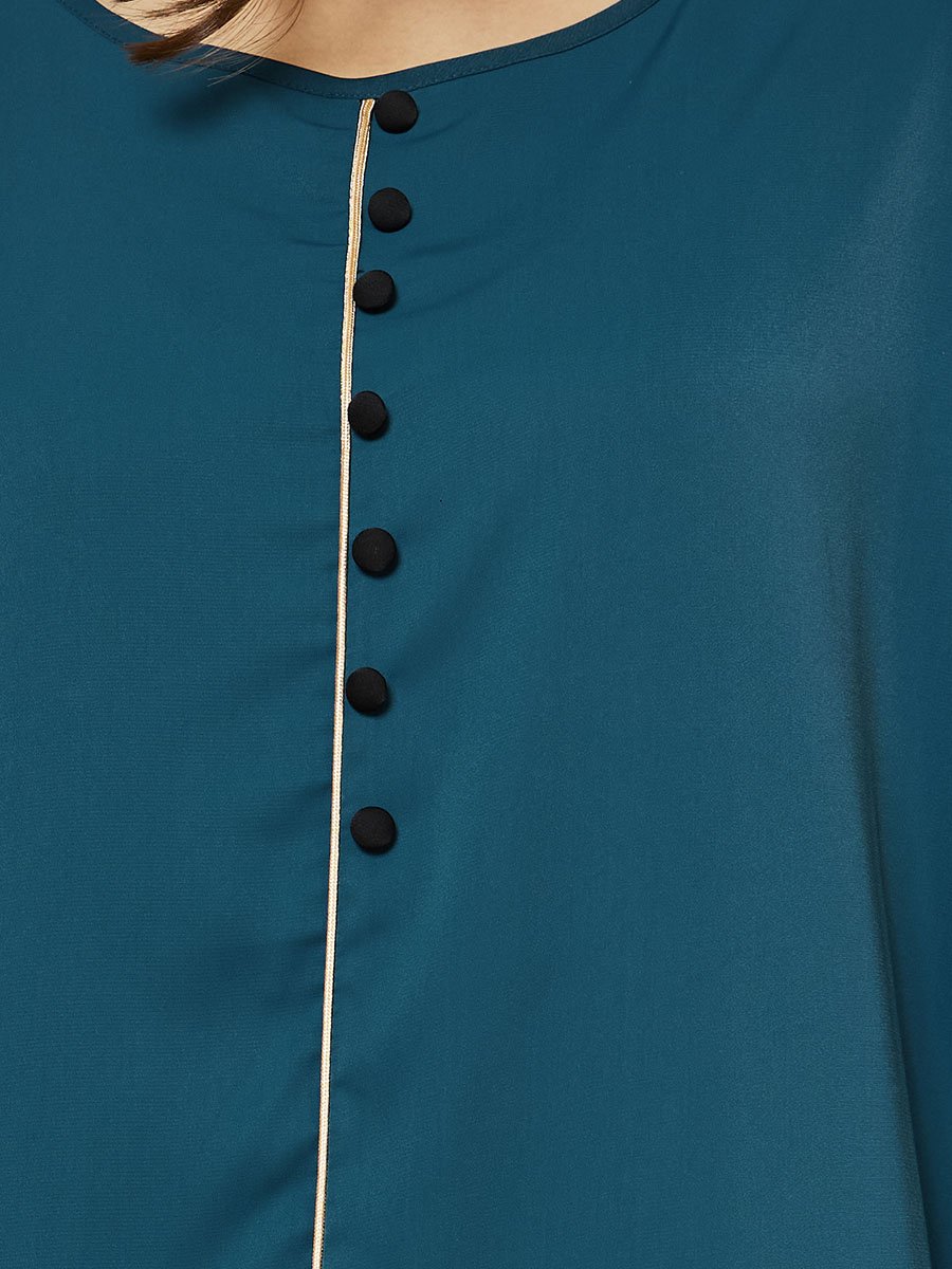 Round Neck Batwing Sleeves Jalabiya with Piping Detail