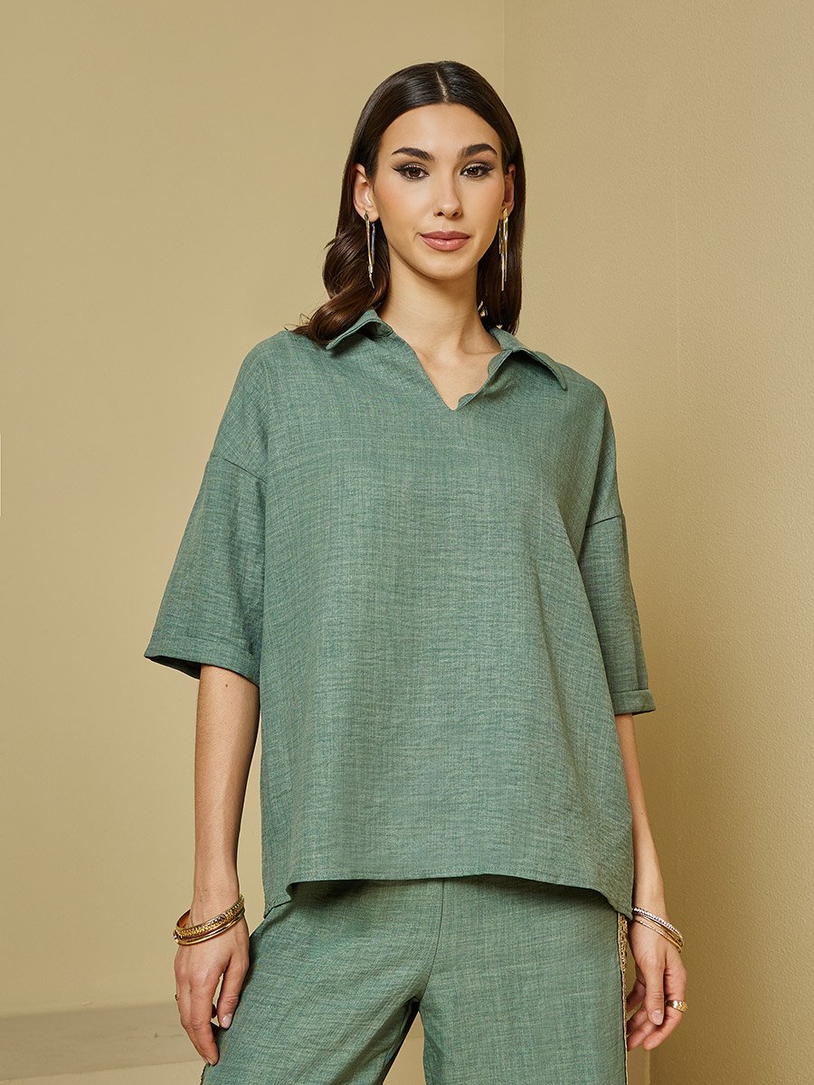 Oversize Boxy Top with Wide Leg Pants with Lace Detail Co-Ords Set