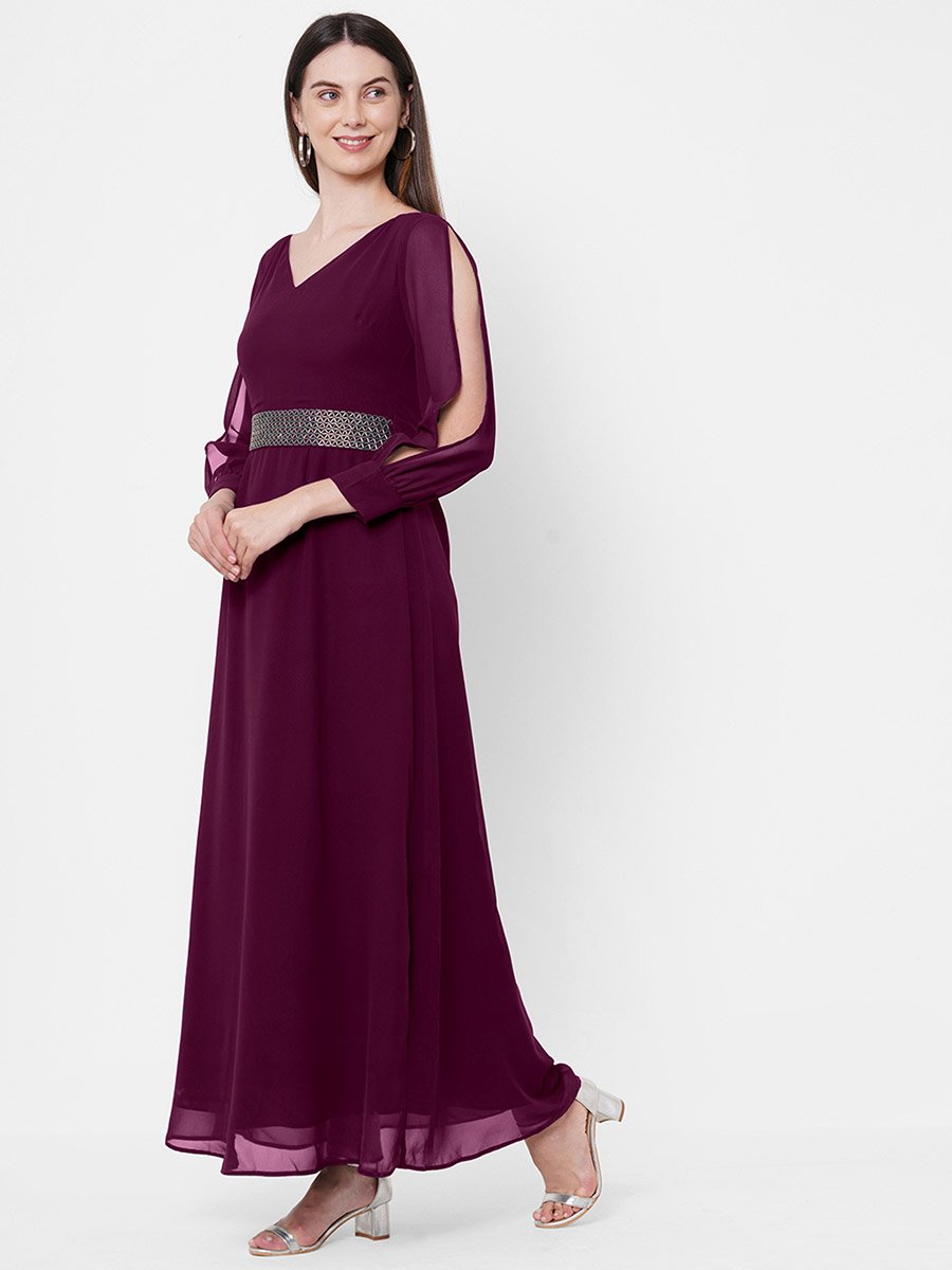 green emerald velvet dress Black Georgette Golden Printed Midi Fit & Flare Ethnic Dress