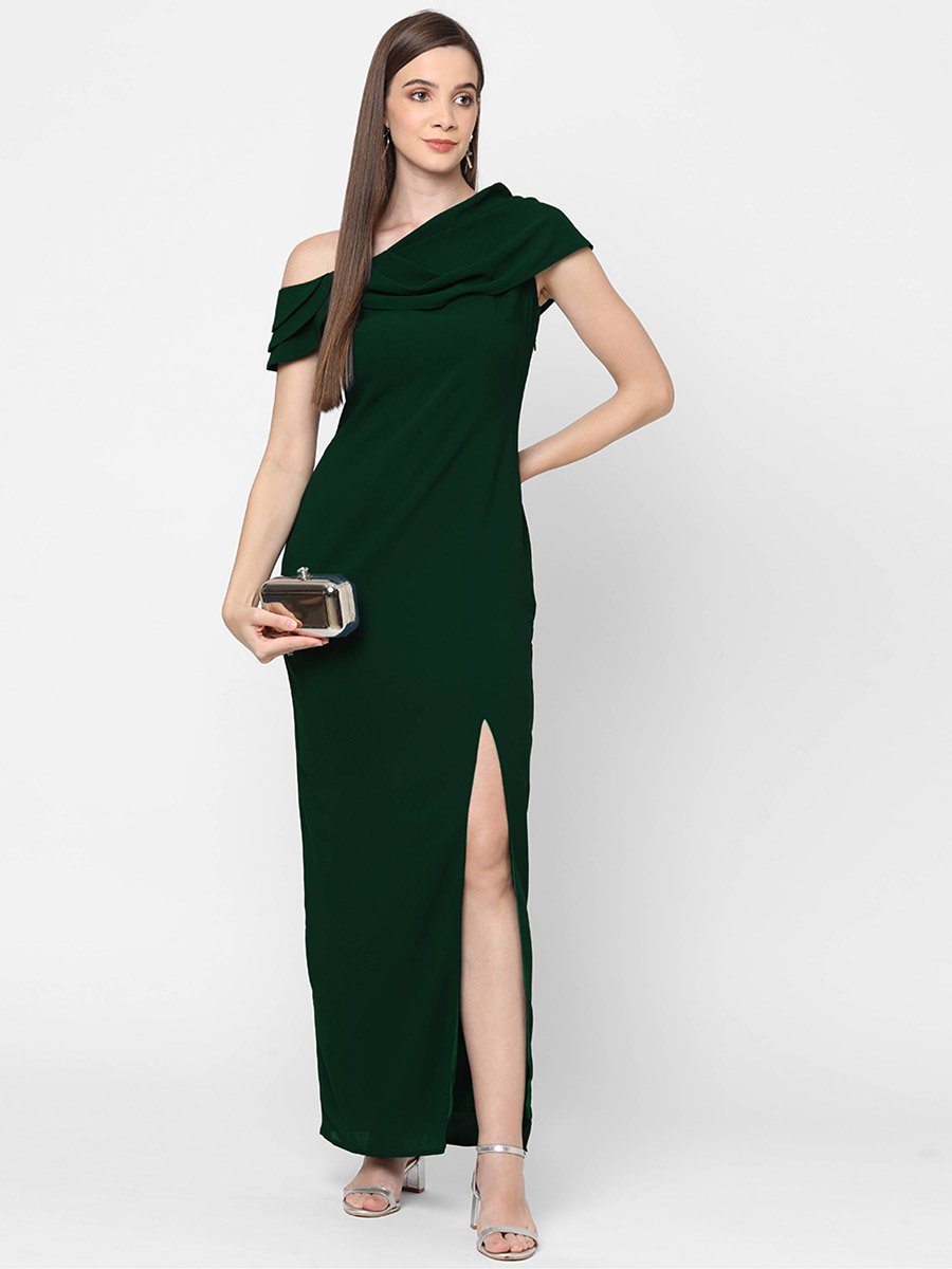 One Shoulder Neck Sheath Maxi dress with High Slit