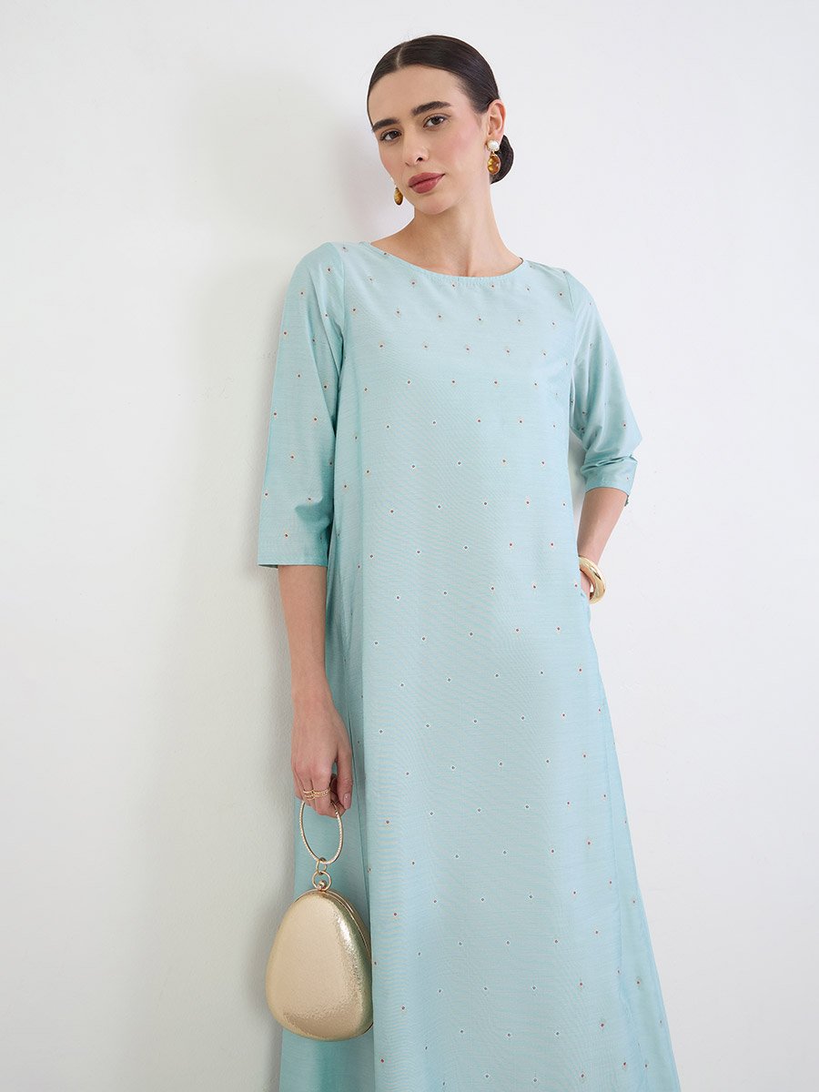 Green Round Neck Printed Jalabiya