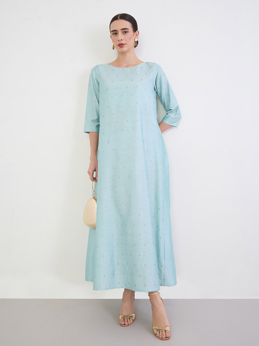 Green Round Neck Printed Jalabiya