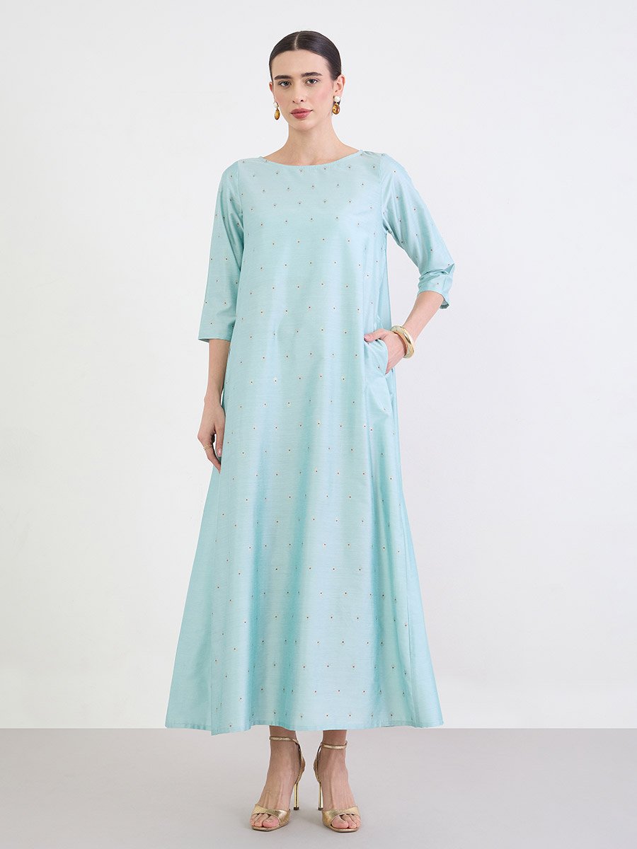 Green Round Neck Printed Jalabiya