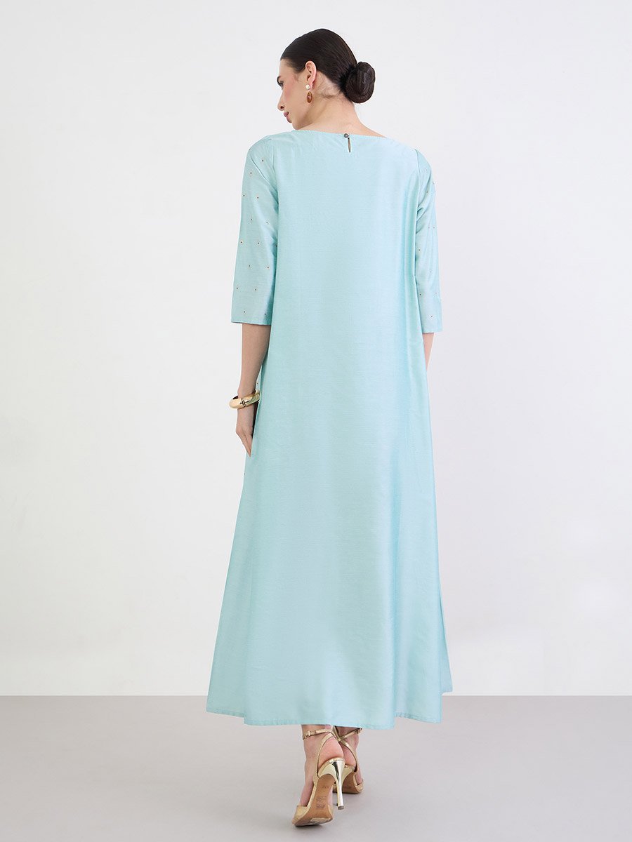 Green Round Neck Printed Jalabiya