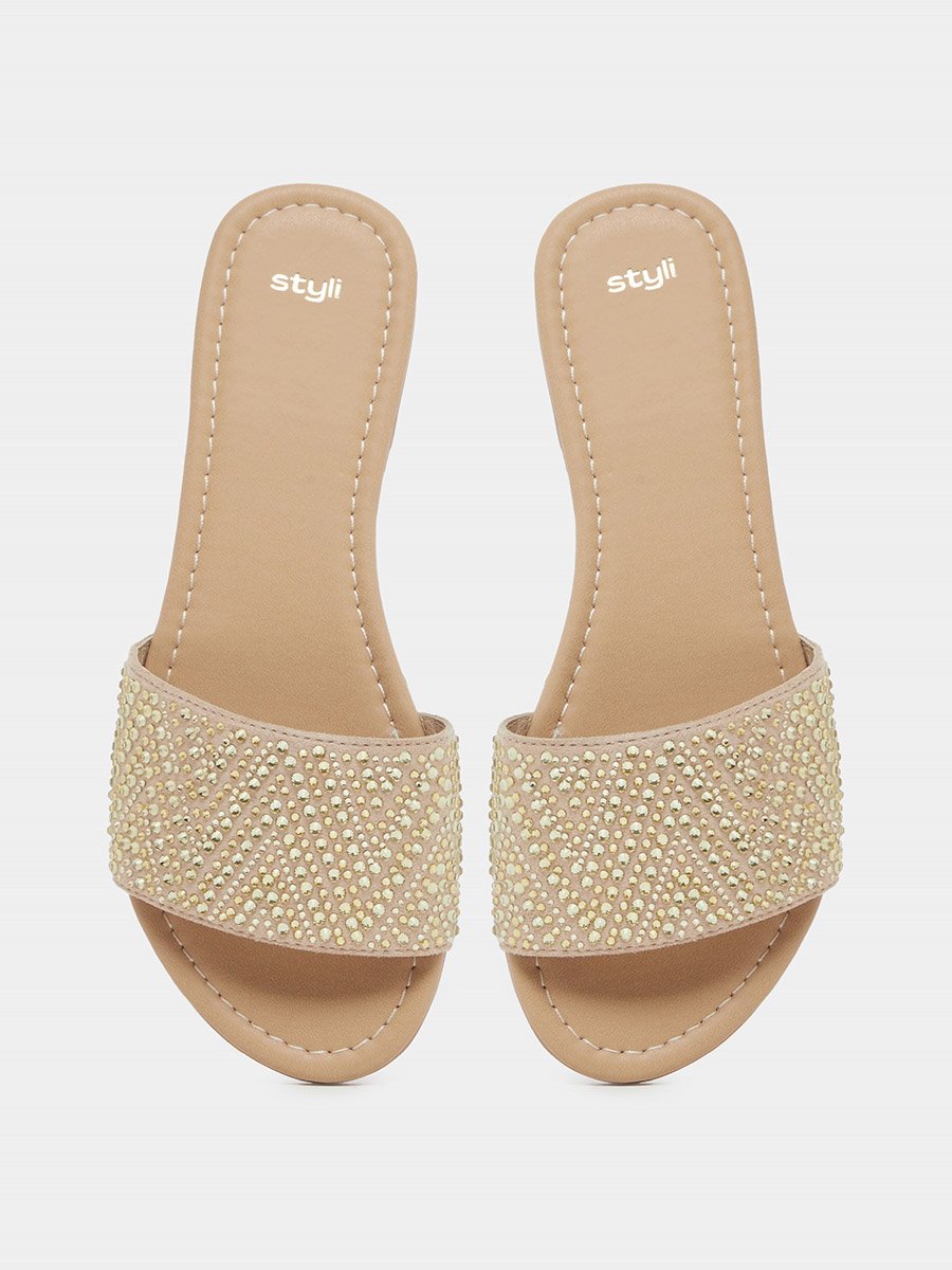 Embellished Slip-On Flat Sandals
