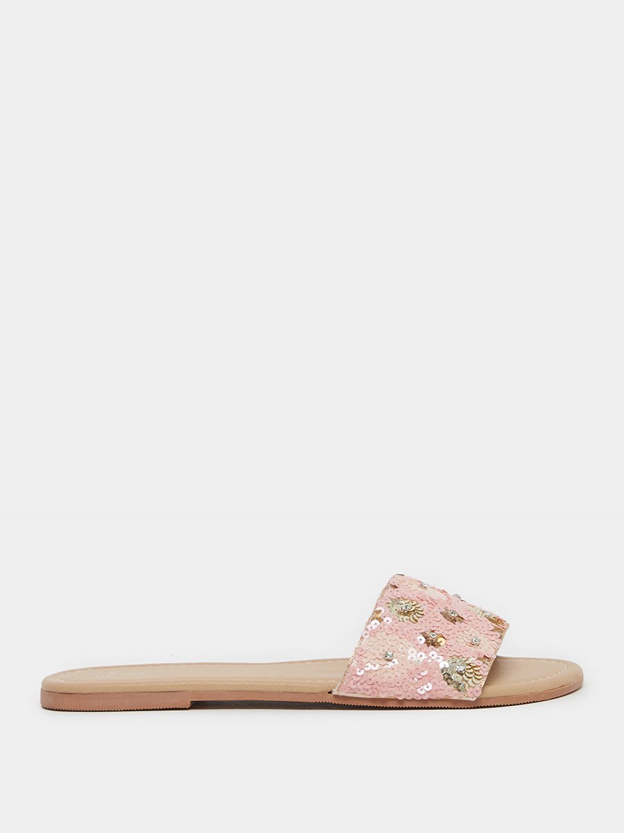 Embellished Sequins Flat Sandals