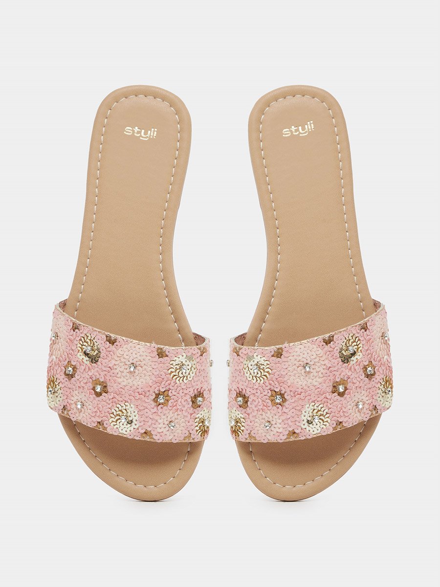 Embellished Sequins Flat Sandals