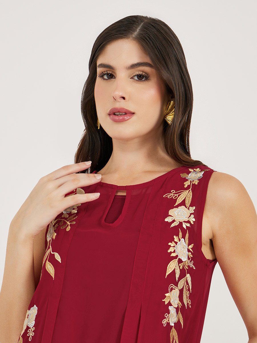 Embroidered Sleeveless Shift Maxi Dress