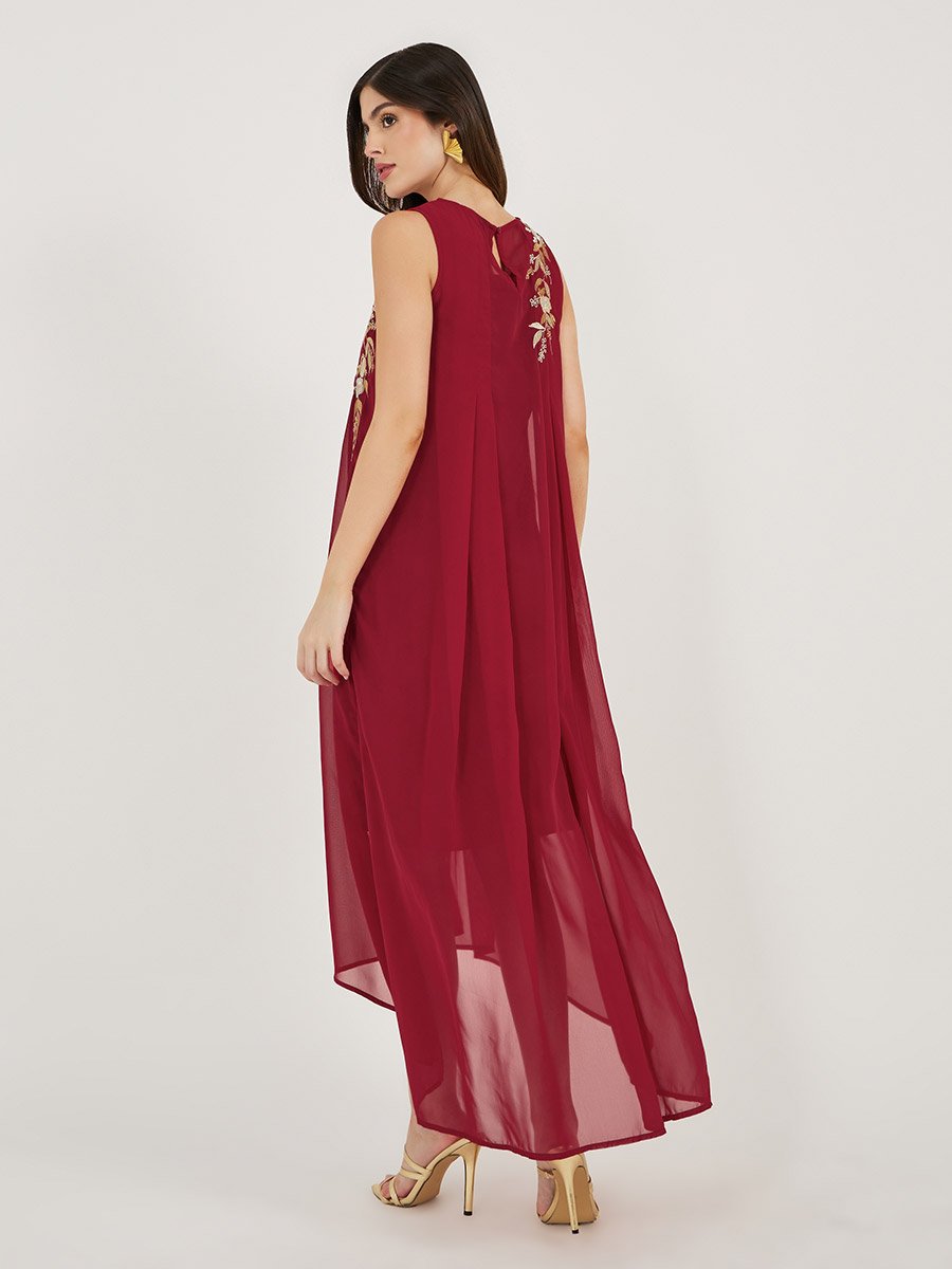 Embroidered Sleeveless Shift Maxi Dress