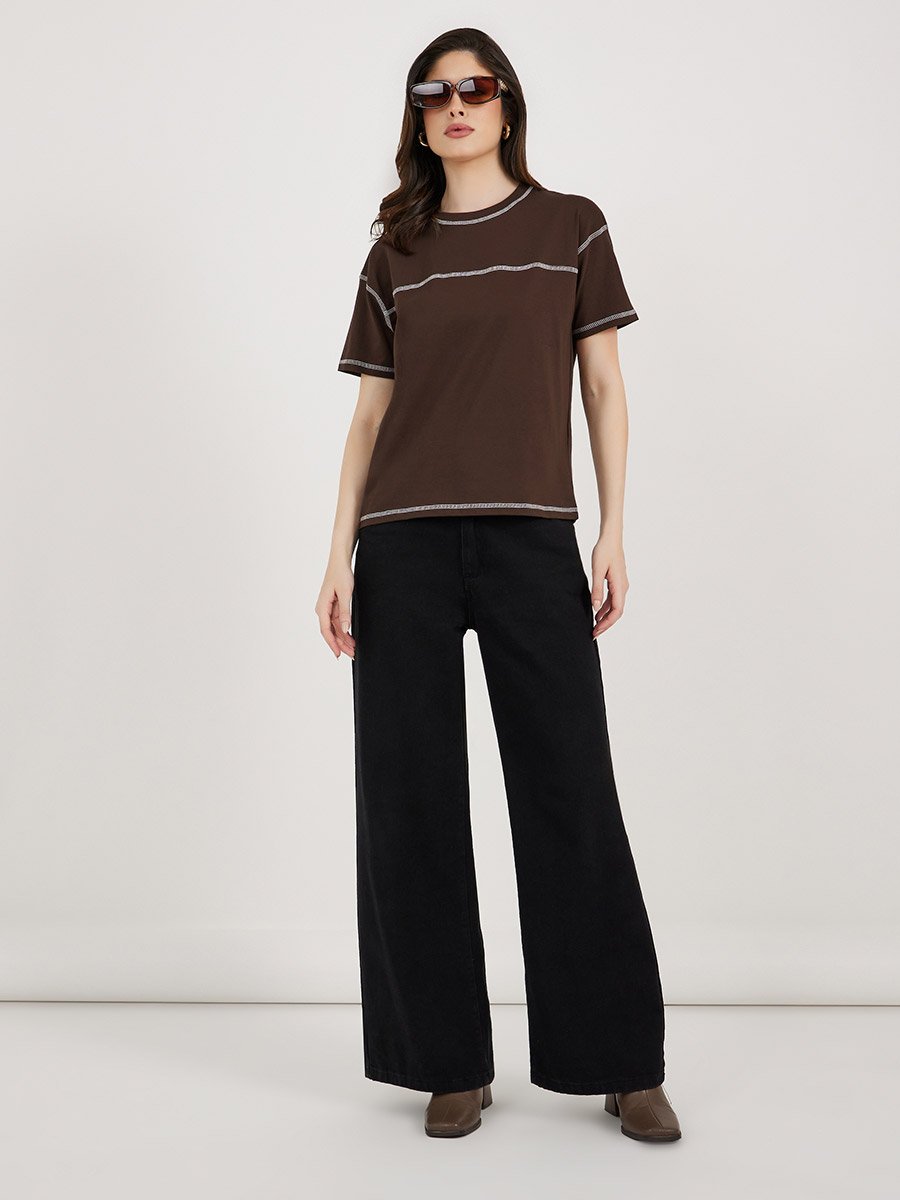 Contrast Stitch Detail Boxy T-Shirt