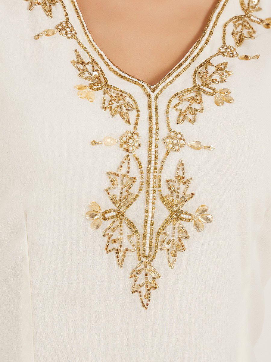 Embellished Short Sleeves A-Line Maxi Dress