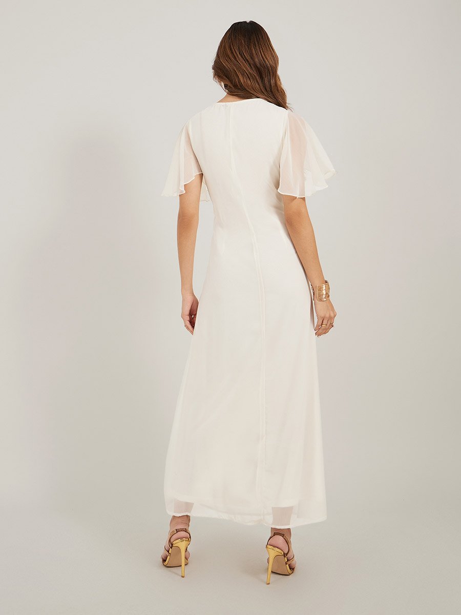 Embellished Short Sleeves A-Line Maxi Dress