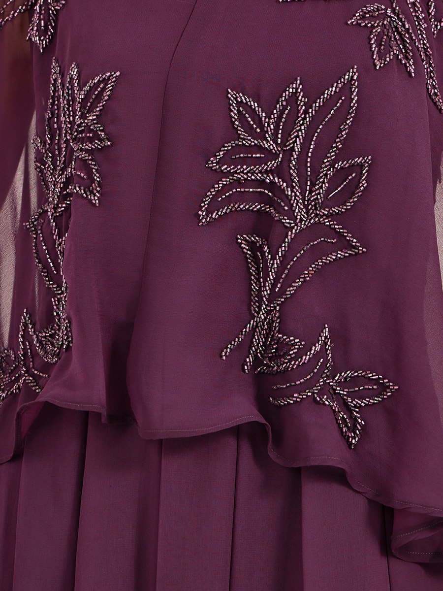 Embellished Cape Sleeves A-Line Maxi Dress