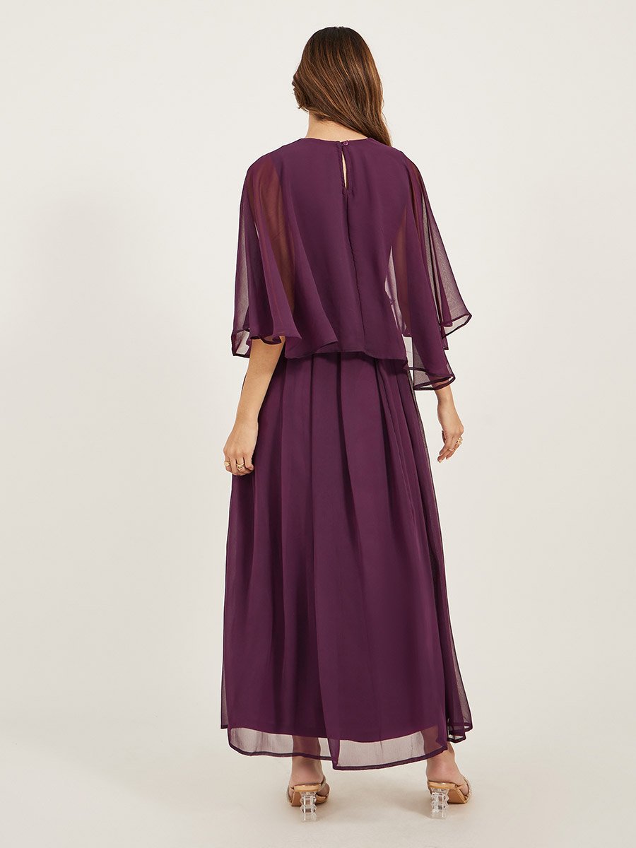 Embellished Cape Sleeves A-Line Maxi Dress
