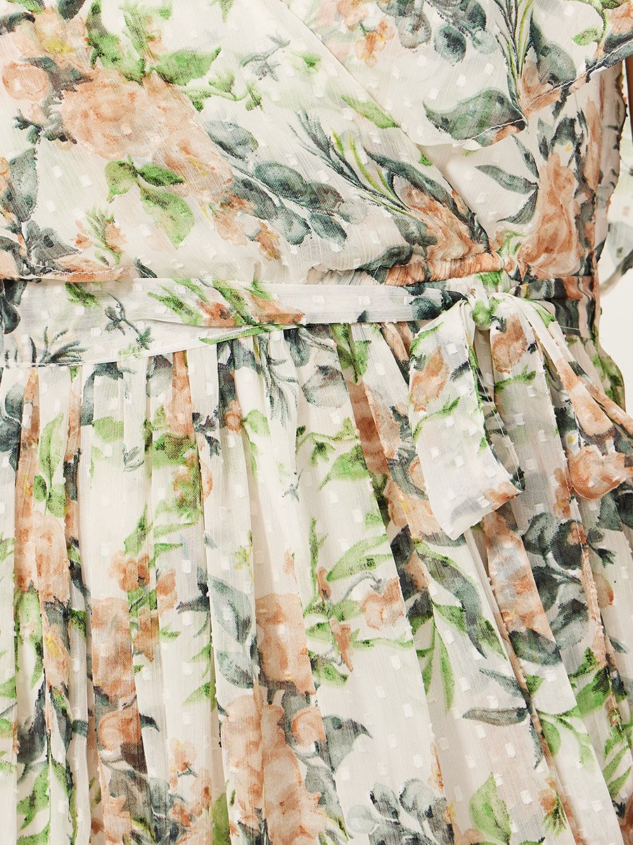 Textured Dobby Printed V-Neck A-Line Maxi Dress