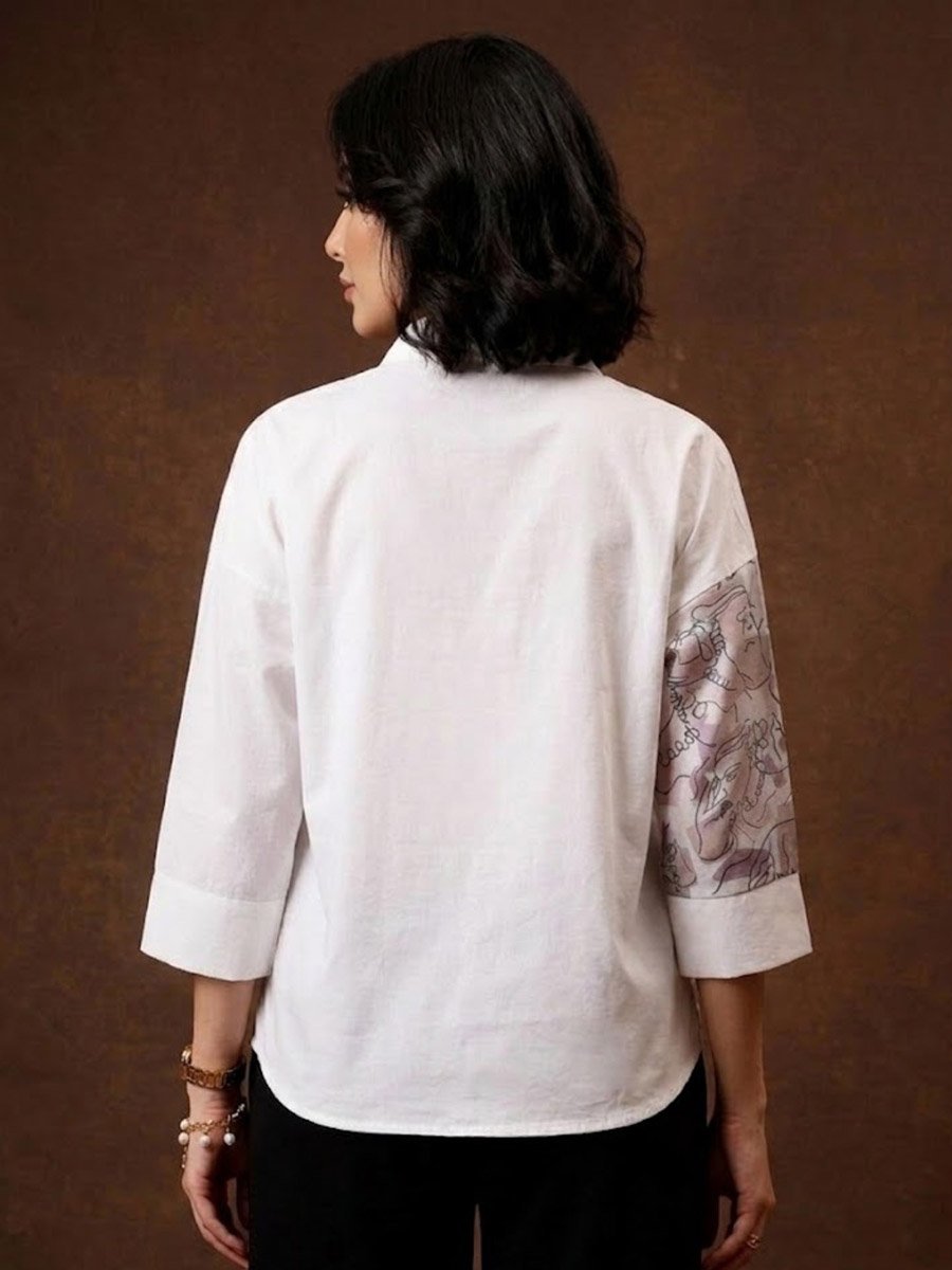 White Printed Shirt with 3/4 Sleeve