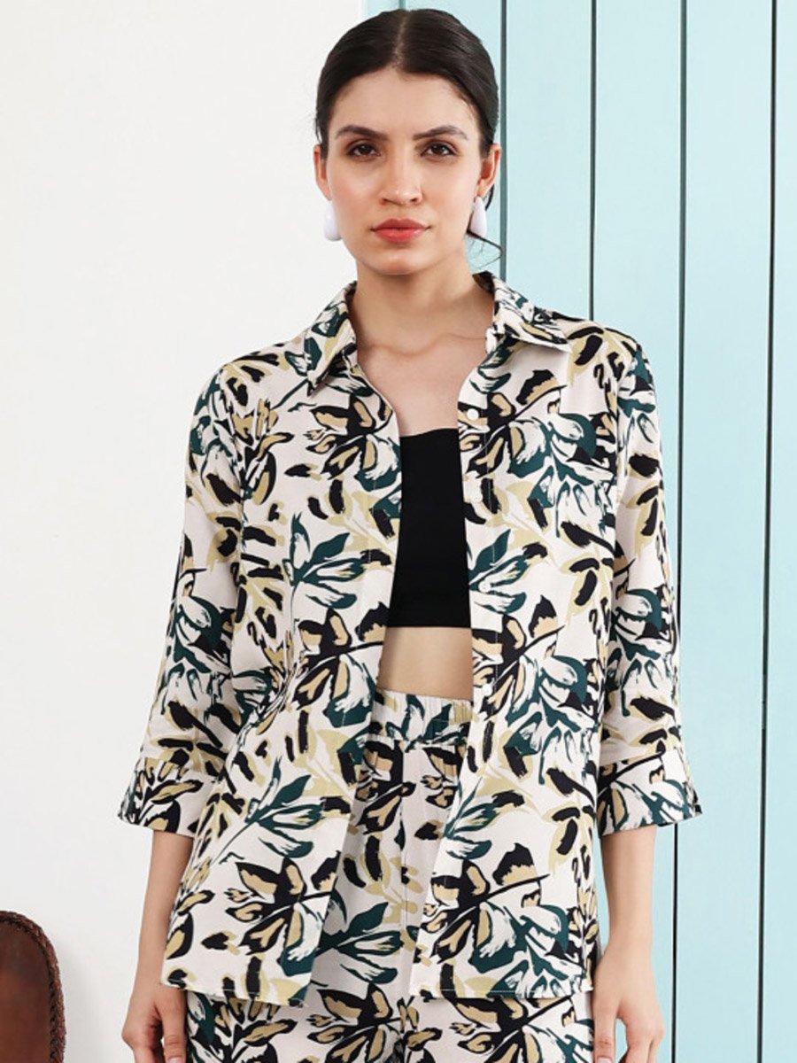 Floral Print 3/4 Sleeves Shirt