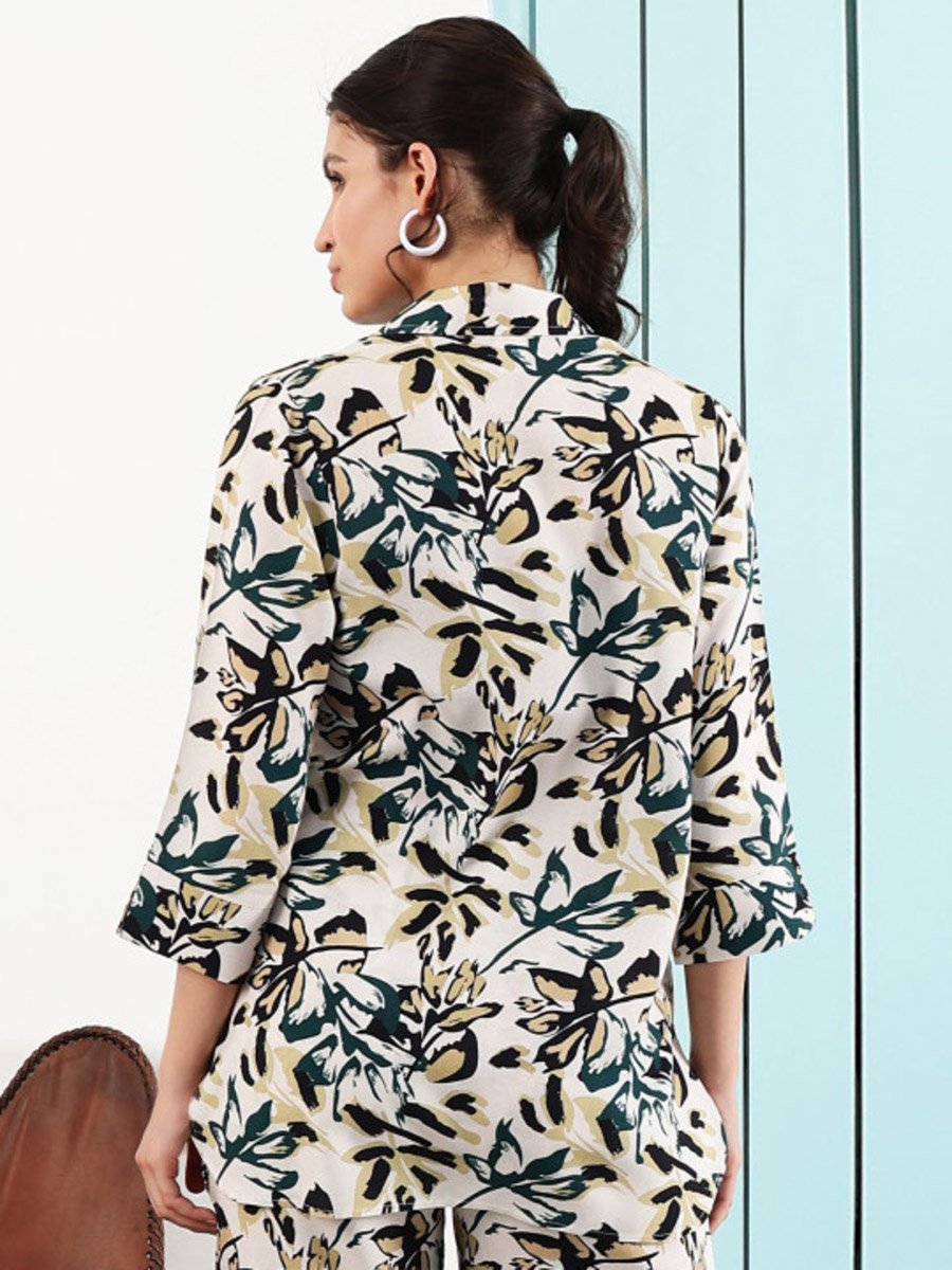 Floral Print 3/4 Sleeves Shirt