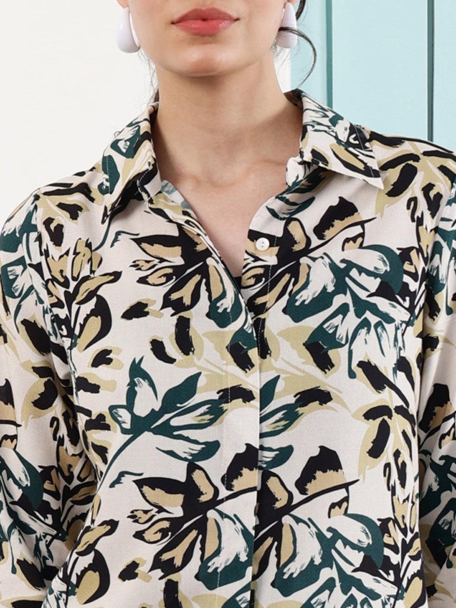 Floral Print 3/4 Sleeves Shirt