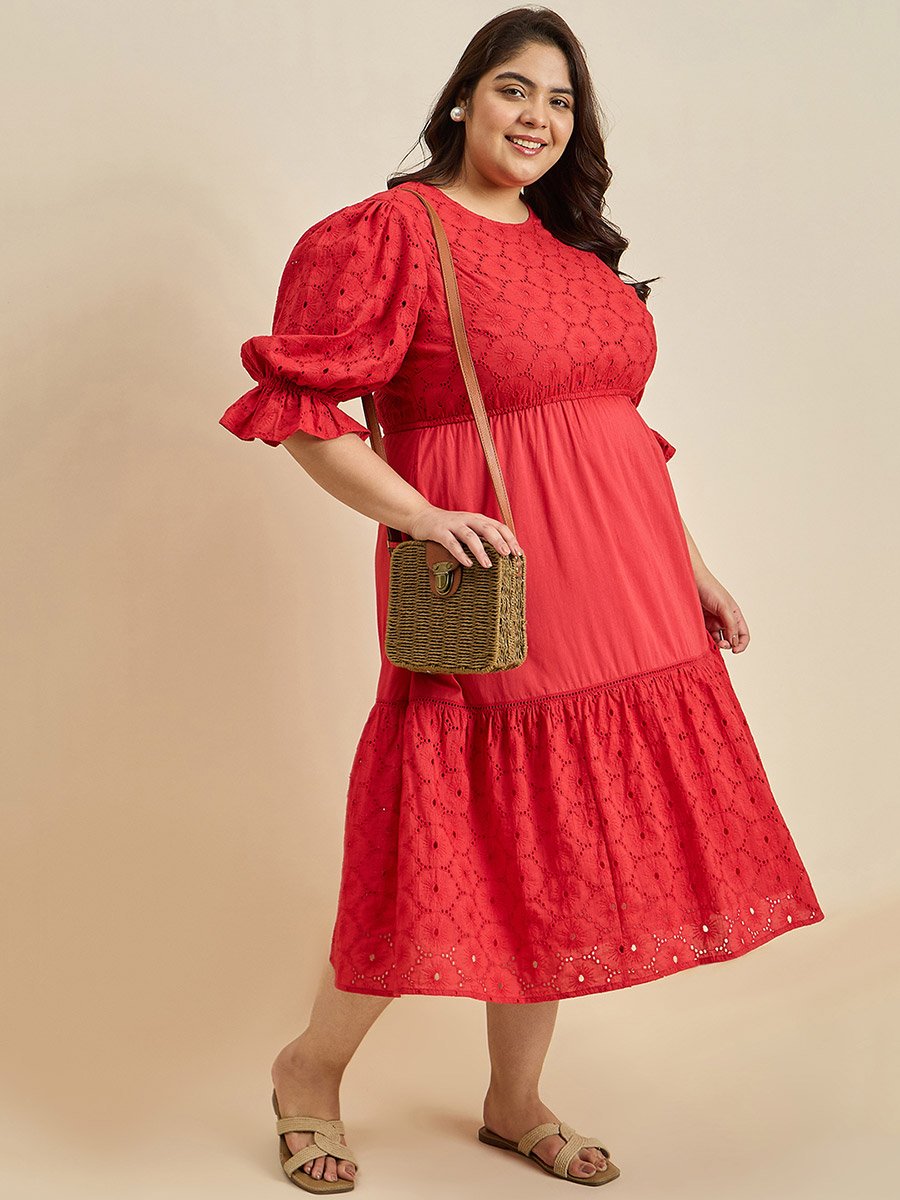 Texture Cotton Schiffli Tiered Midi Dress