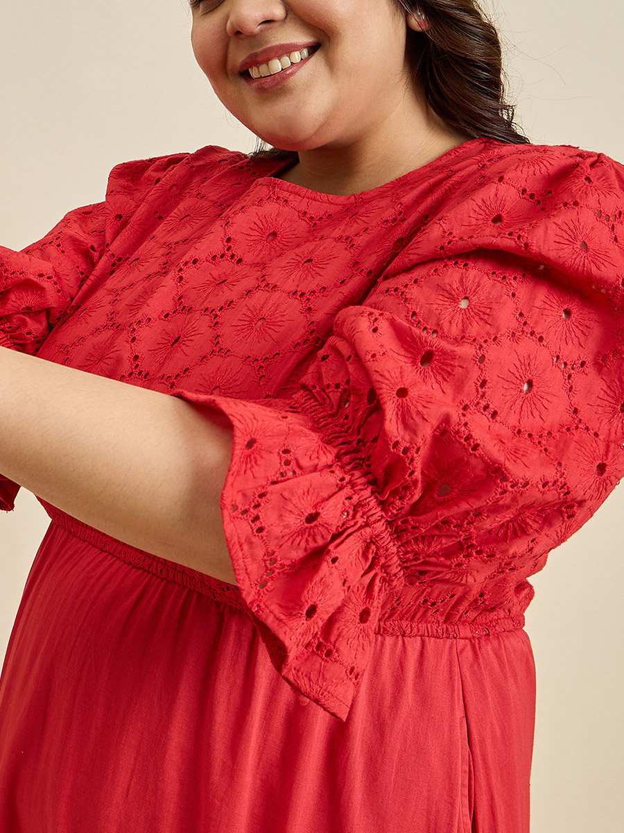 Texture Cotton Schiffli Tiered Midi Dress