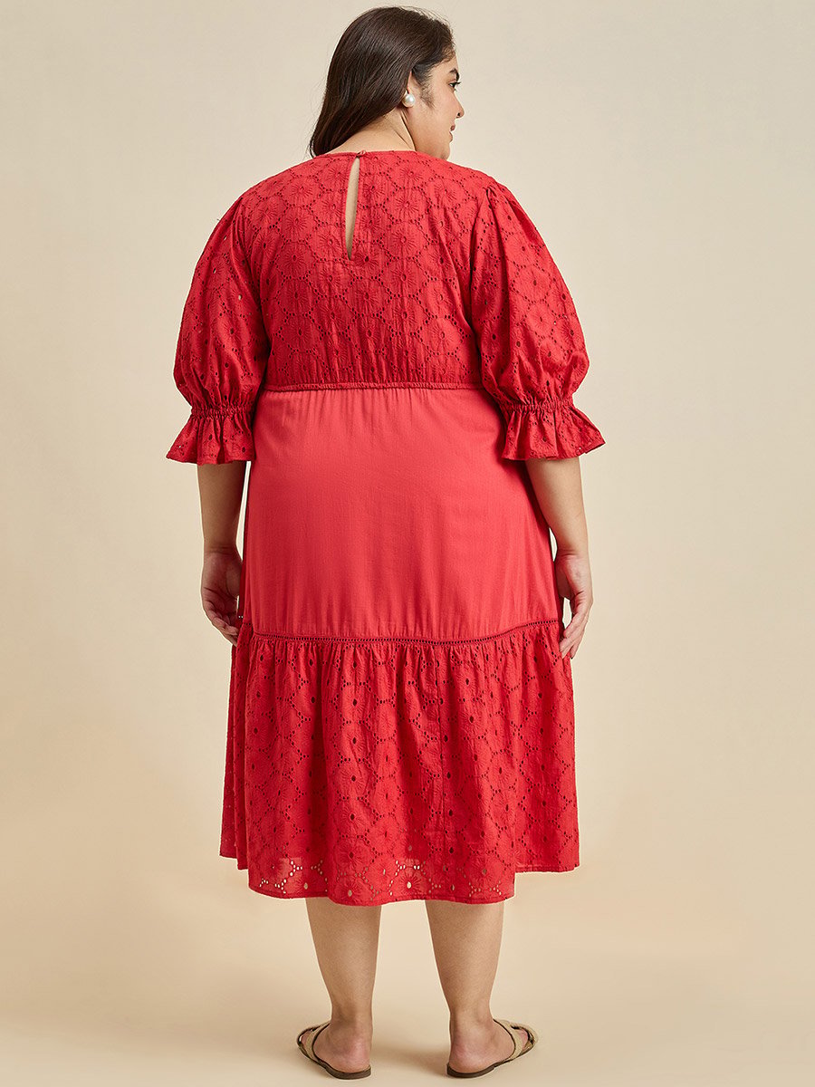 Texture Cotton Schiffli Tiered Midi Dress