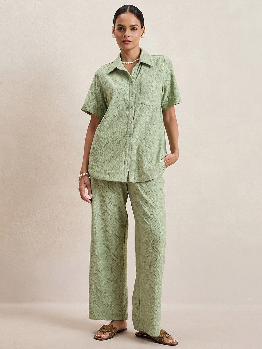 Knitted Schiffli Button Down Longline Shirt