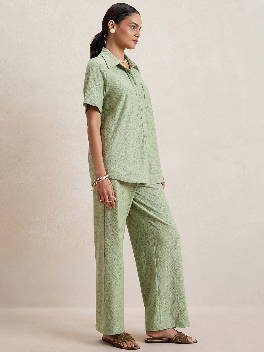 Knitted Schiffli Button Down Longline Shirt