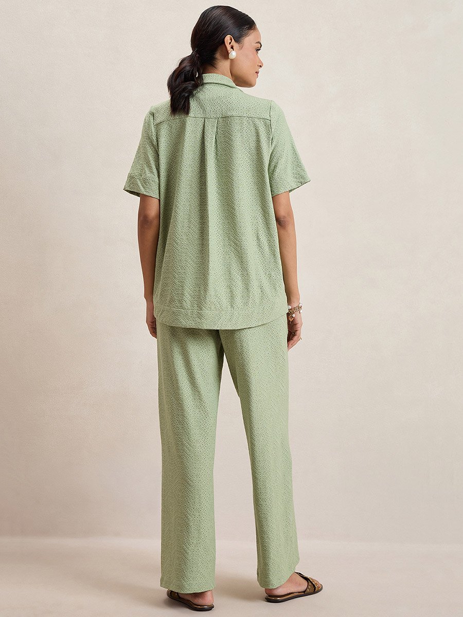 Knitted Schiffli Button Down Longline Shirt