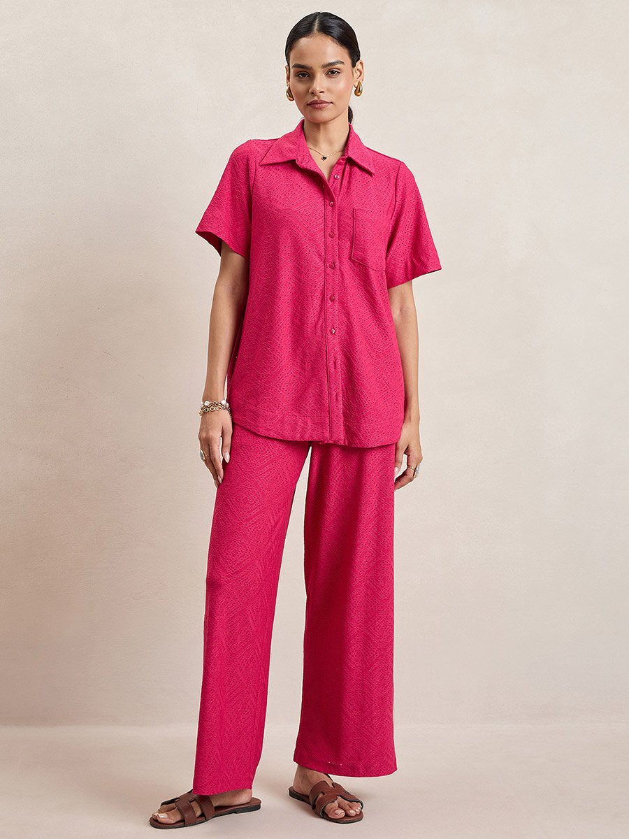 Knitted Schiffli Button Down Longline Shirt