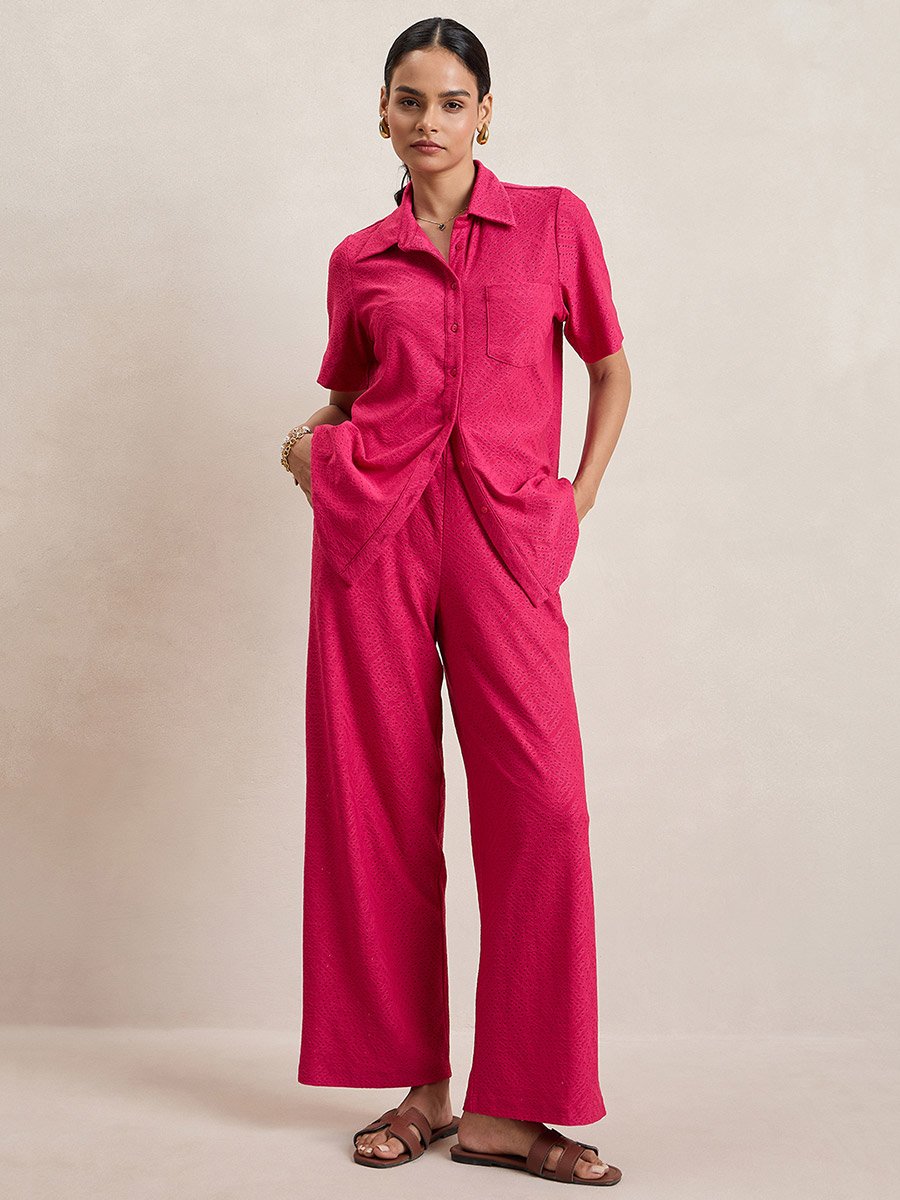 Knitted Schiffli Button Down Longline Shirt