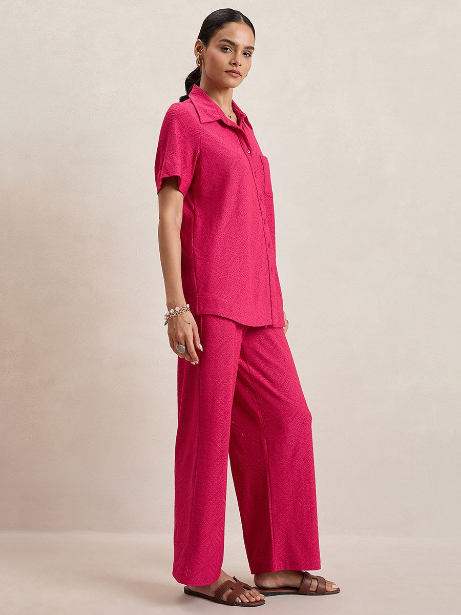Knitted Schiffli Button Down Longline Shirt