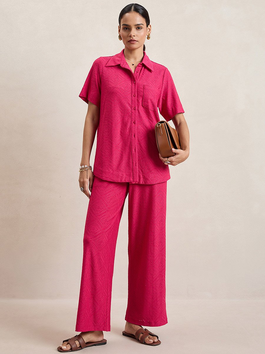 Knitted Schiffli Button Down Longline Shirt