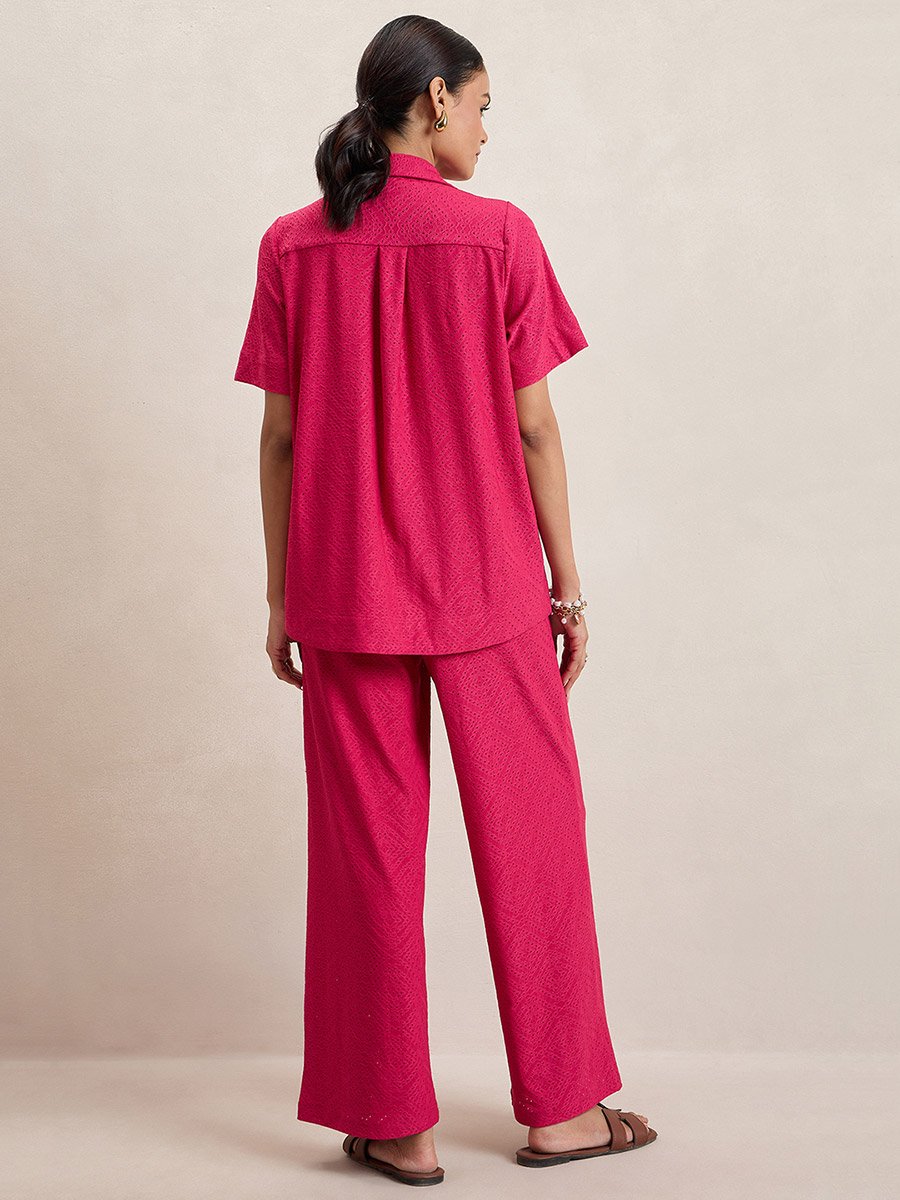 Knitted Schiffli Button Down Longline Shirt