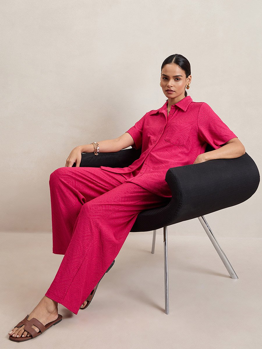 Knitted Schiffli Button Down Longline Shirt