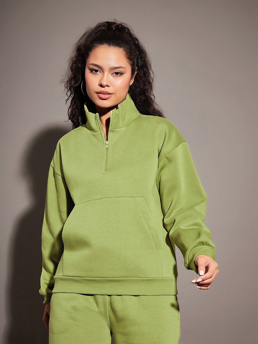 Regular Fit Half Zip Placket Fleece Sweatshirt