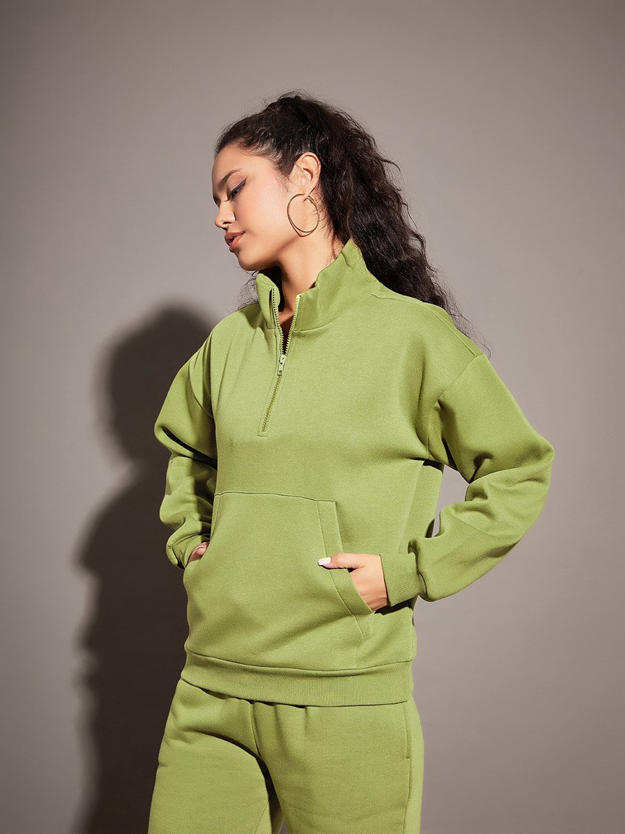 Regular Fit Half Zip Placket Fleece Sweatshirt