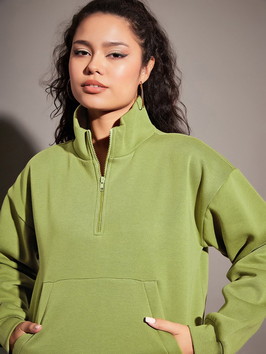 Regular Fit Half Zip Placket Fleece Sweatshirt