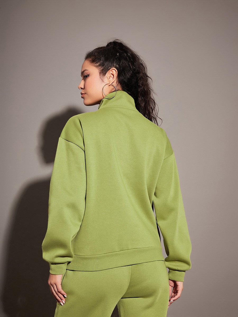 Regular Fit Half Zip Placket Fleece Sweatshirt