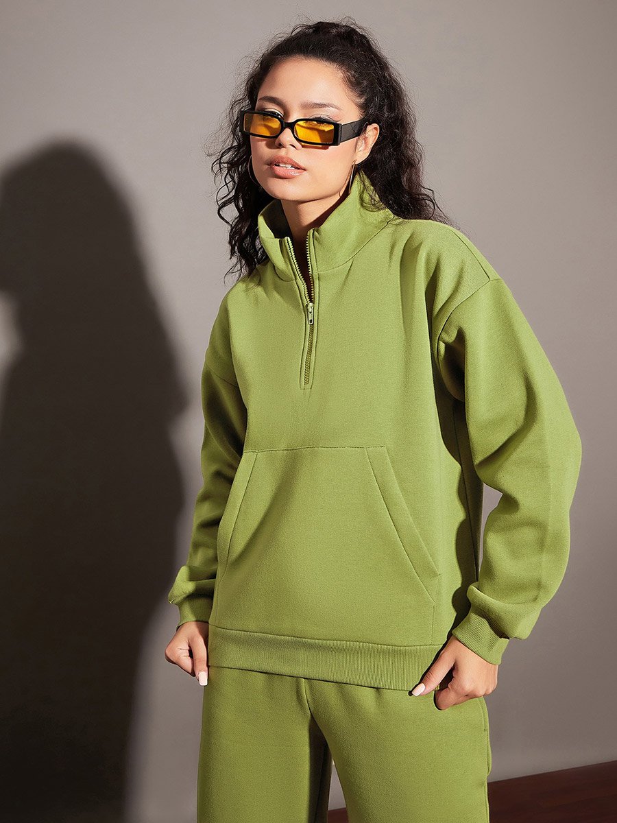 Regular Fit Half Zip Placket Fleece Sweatshirt