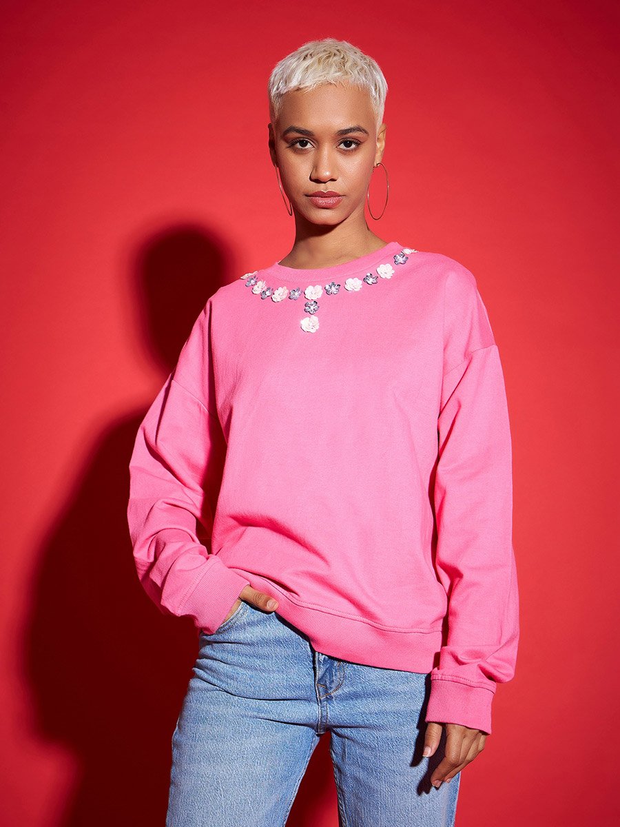 Oversized Sequin Embellished Terry Sweatshirt