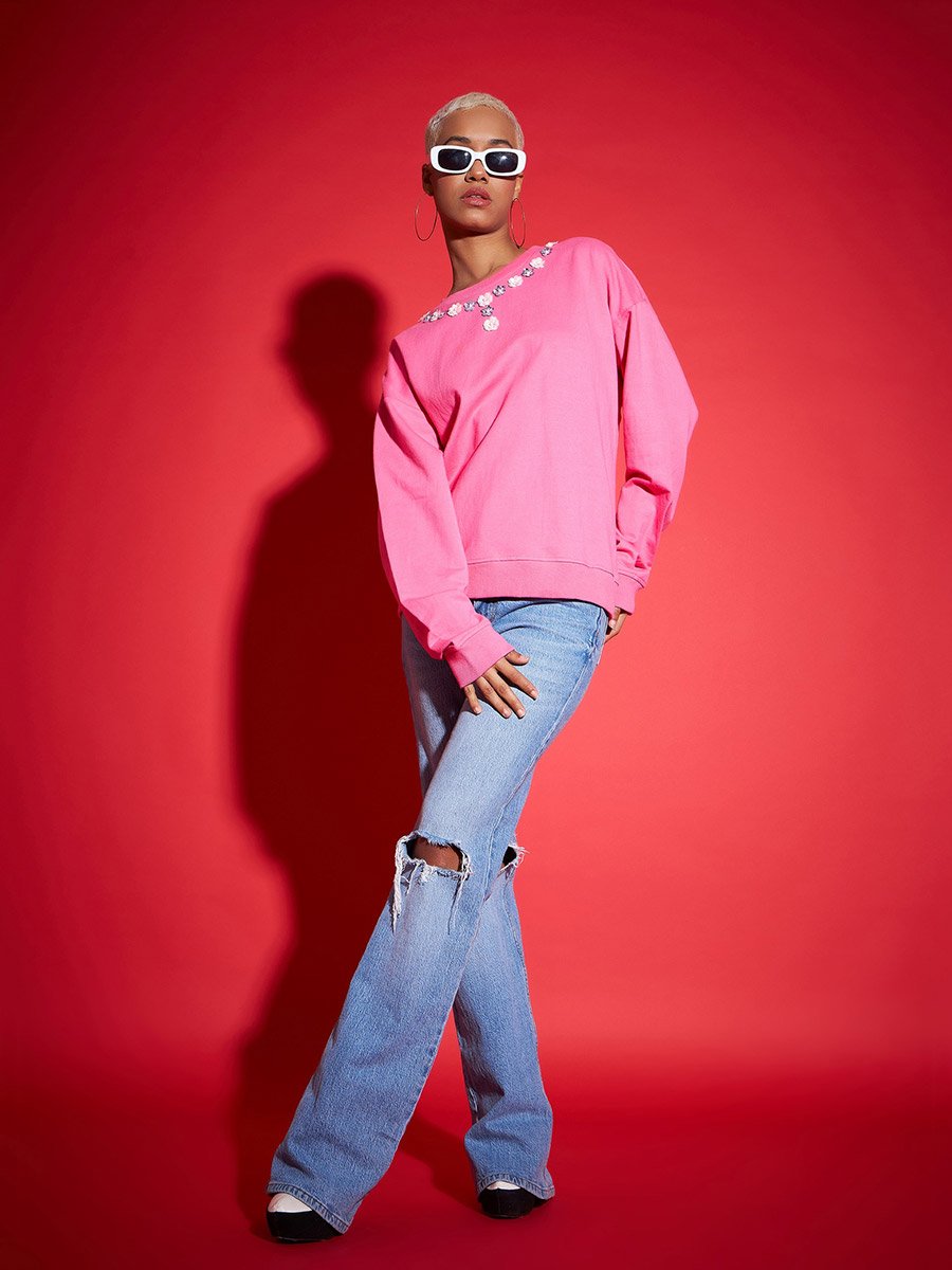 Oversized Sequin Embellished Terry Sweatshirt