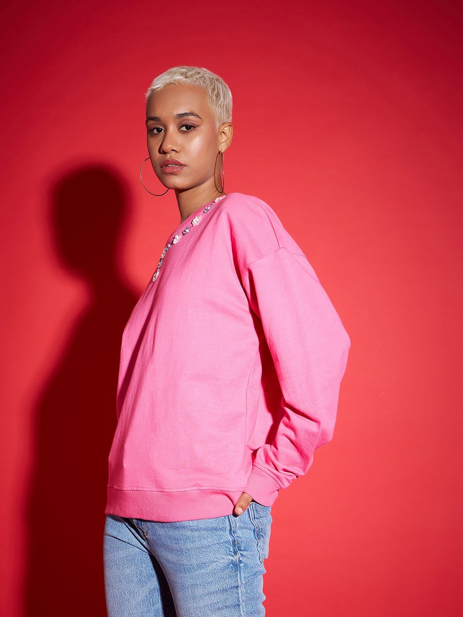 Oversized Sequin Embellished Terry Sweatshirt