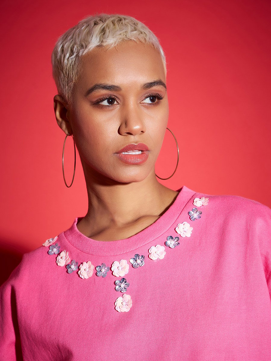 Oversized Sequin Embellished Terry Sweatshirt
