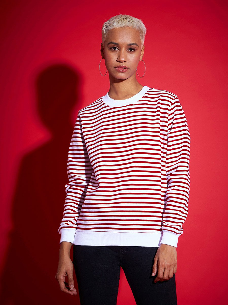 Regular Fit Striped Fleece Sweatshirt